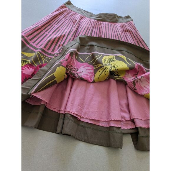 ANTHROPOLOGIE ODILLE Sz 6 Floral Tropical‎ Stripe Pink A-Line Flair Skirt EUC - Picture 3 of 8
